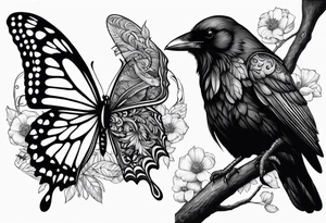A Butterfly and a Raven together, they have the same size tattoo idea