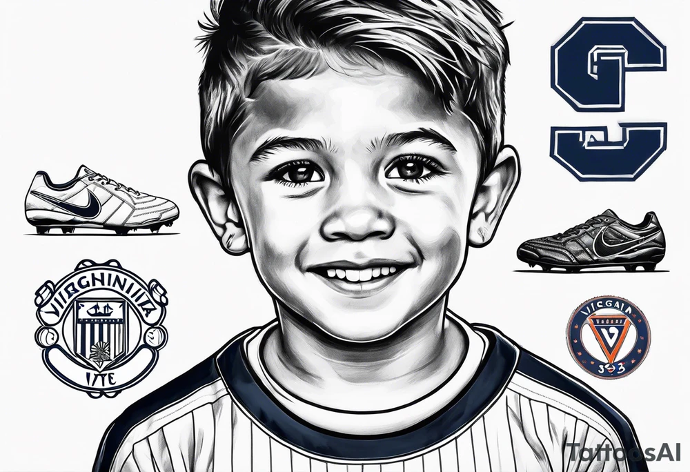 Young soccer kid with Virginia and 92 number for the year I was born tattoo idea