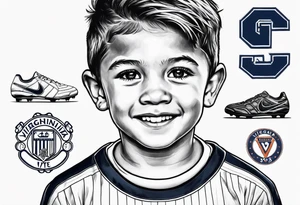 Young soccer kid with Virginia and 92 number for the year I was born tattoo idea