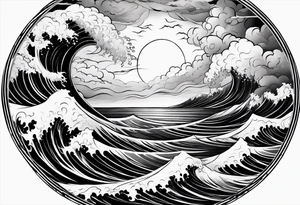I want a tattoo of stormy seas and clouds in a circle tattoo idea