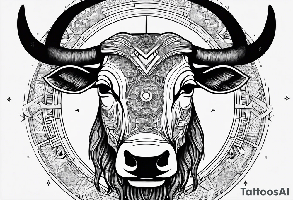 I want a Taurus head with the planets positions on May 20th, 1989. With an arrow splitting the head tattoo idea