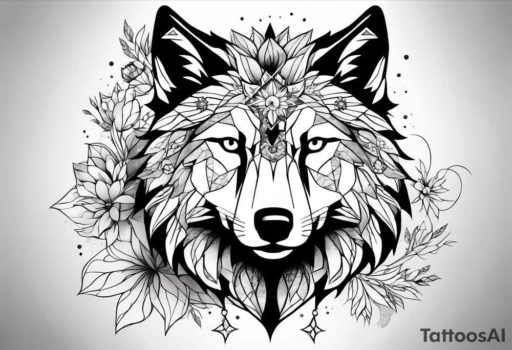 Constellation, animal wolf snow , géométric , flower tattoo idea