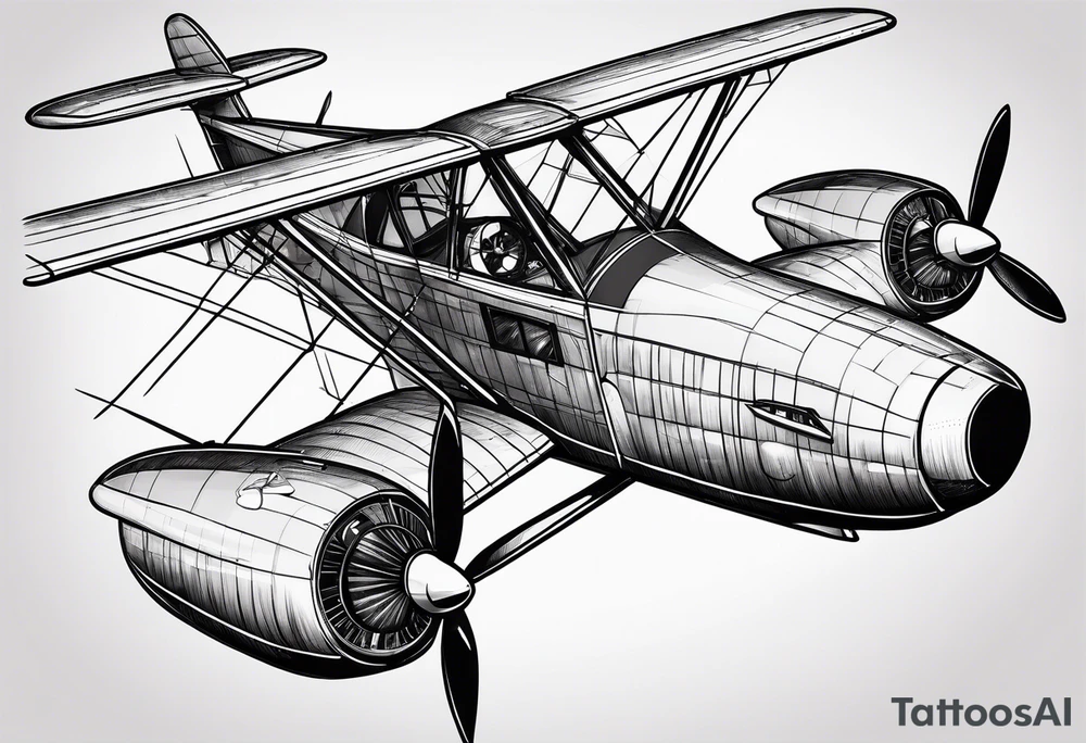 sketch of adventure plane in perspective from the bottom tattoo idea