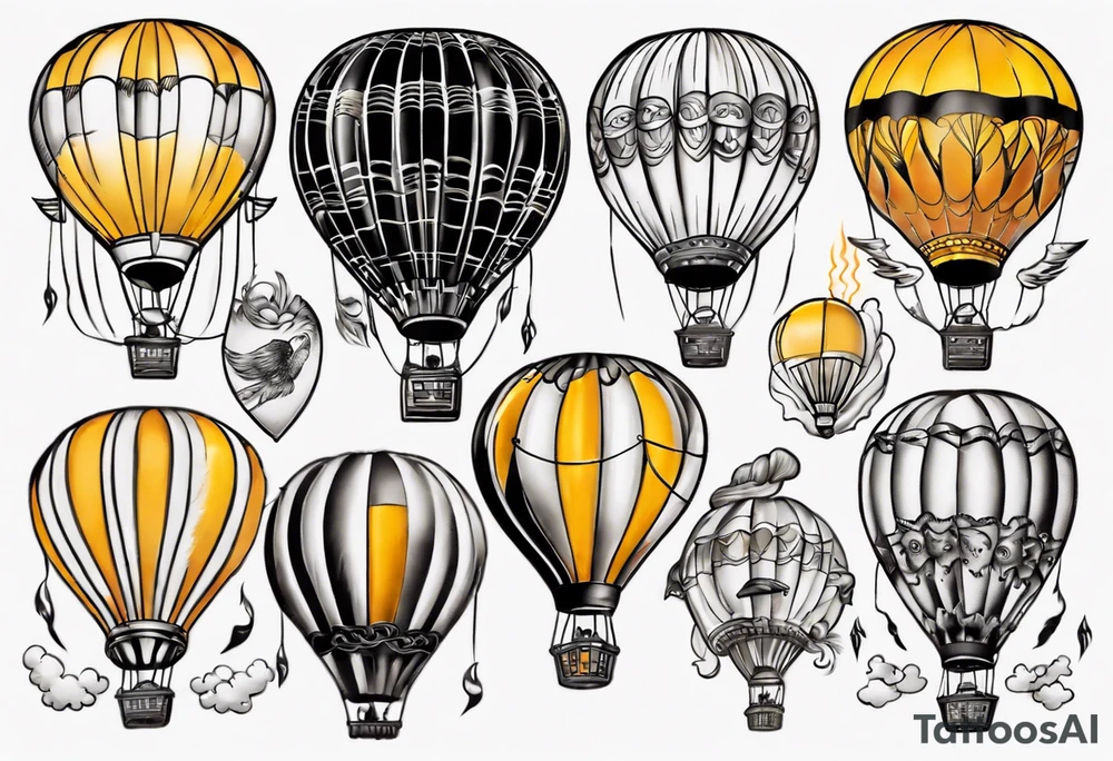 hot air balloon, colours black and orangey yellow tattoo idea