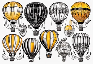 hot air balloon, colours black and orangey yellow tattoo idea