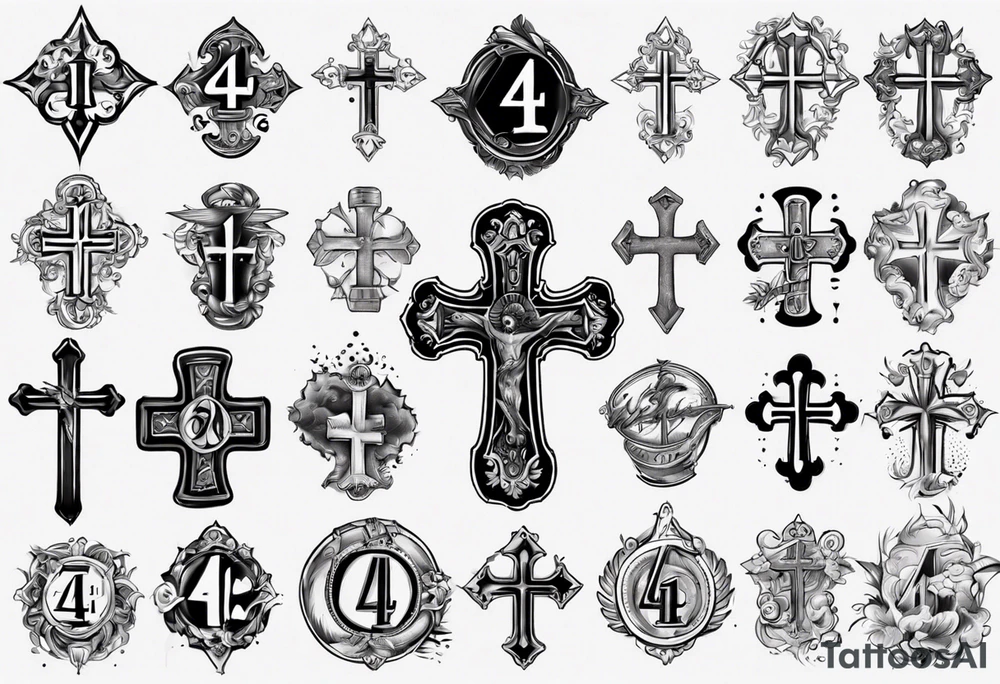 Cross with the number 4 tattoo idea