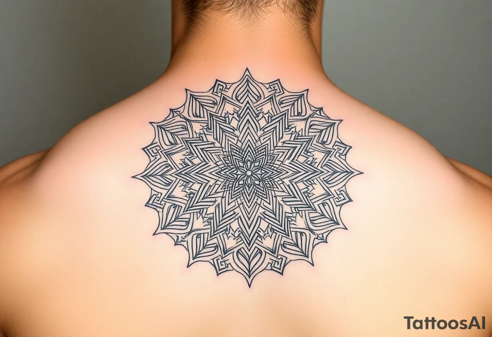intricate mandala with sacred geometry and cosmic elements tattoo idea