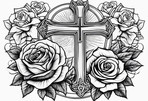 Cross with roses and bible verse tattoo idea