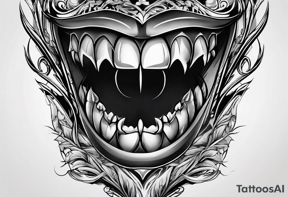 Bondage vampire teeth tattoo idea
