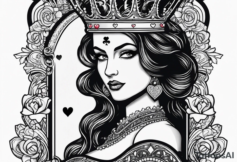 queen of hearts card -on forearm - with text saying "queen starleen" tattoo idea