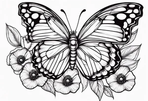 Butterfly with poppy flowers as the top wings tattoo idea