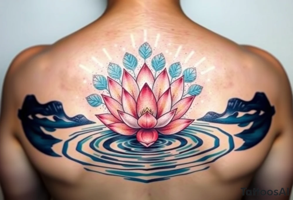 serene lotus flower emerging from sacred waters with ripples tattoo idea