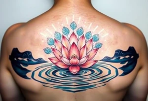 serene lotus flower emerging from sacred waters with ripples tattoo idea