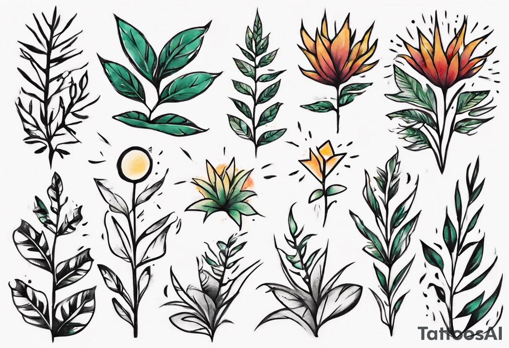 Word ‘power’ on top of plants tattoo idea