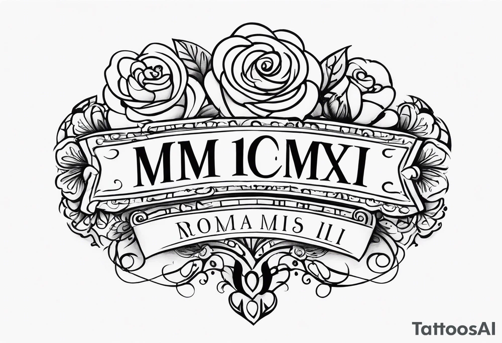 una rosa y con las letras romanas MCMLXXXII tattoo idea