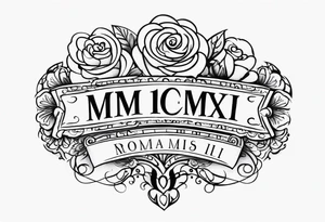 una rosa y con las letras romanas MCMLXXXII tattoo idea