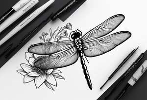 Dragonfly in flight wildflowers simplistic minimalist tattoo idea