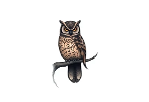 wise owl perched on ancient oak branch under starlit sky tattoo idea