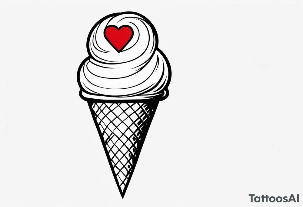 black and white ice cream cone with small red heart on it somewhere. tattoo idea