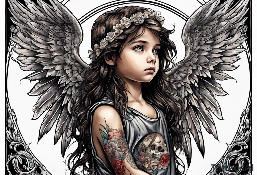 Kid looking up at the angel of death tattoo idea