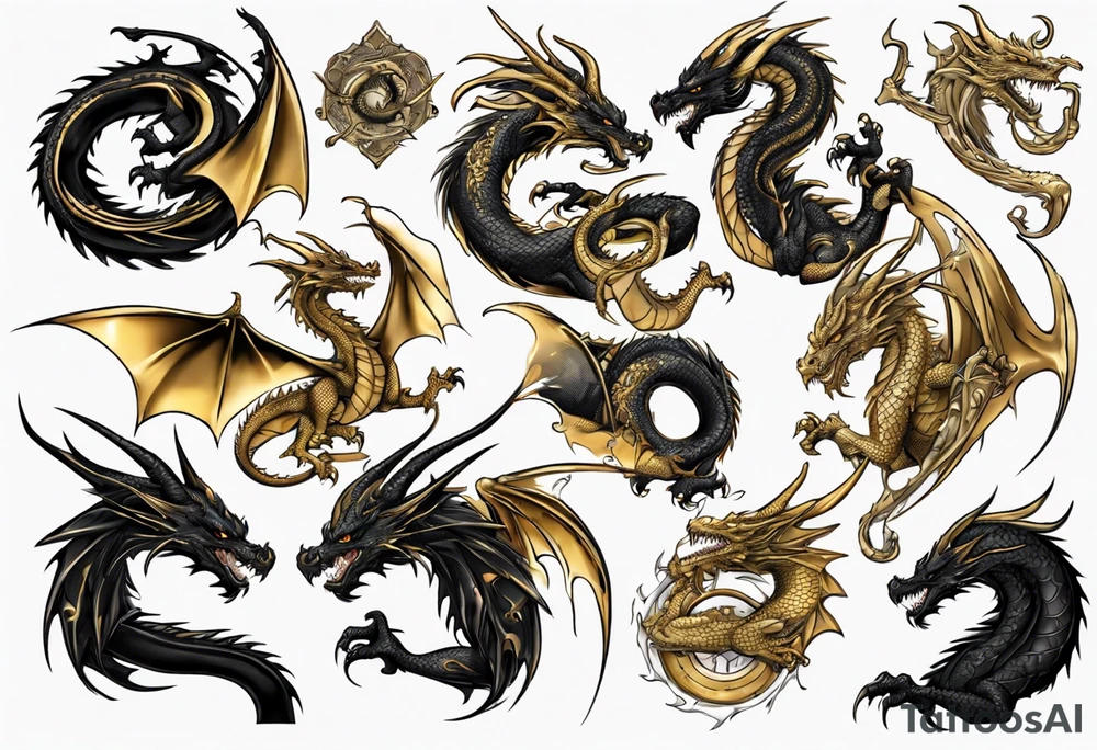 black and gold dragon tattoo idea