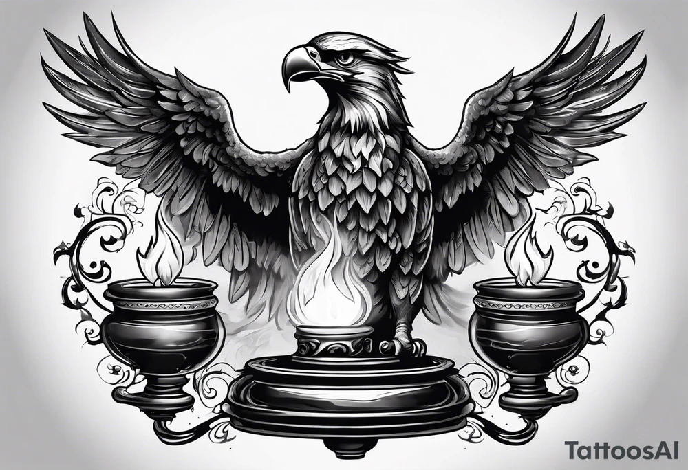Extinguished oil lamp with smoke and eagle wings tattoo idea