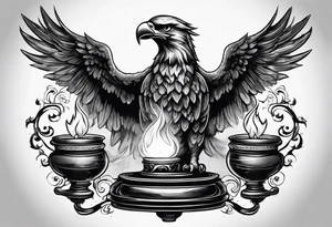 Extinguished oil lamp with smoke and eagle wings tattoo idea