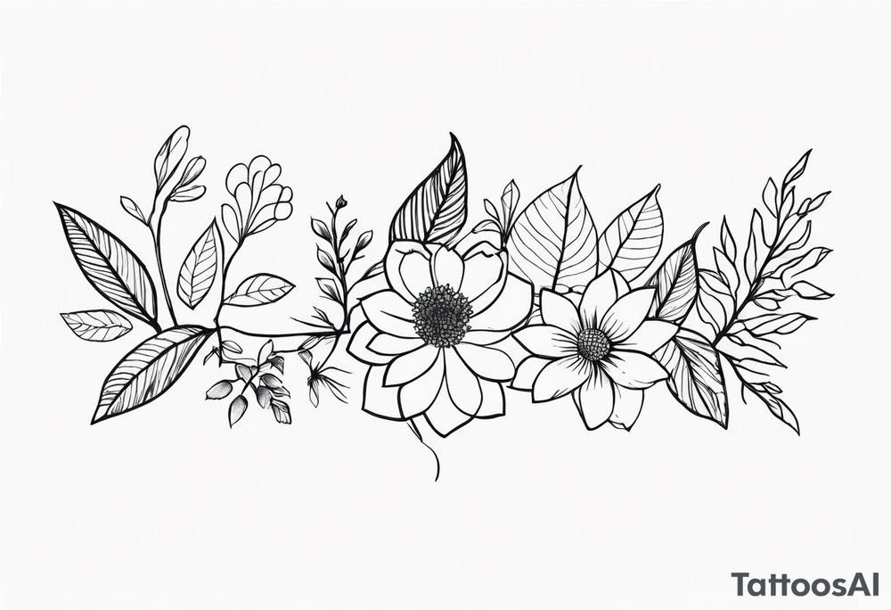 long line of flowers and leaves tattoo idea