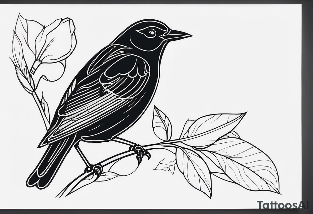 A black only blackbird in fine line style with very few details tattoo idea