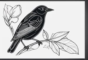 A black only blackbird in fine line style with very few details tattoo idea