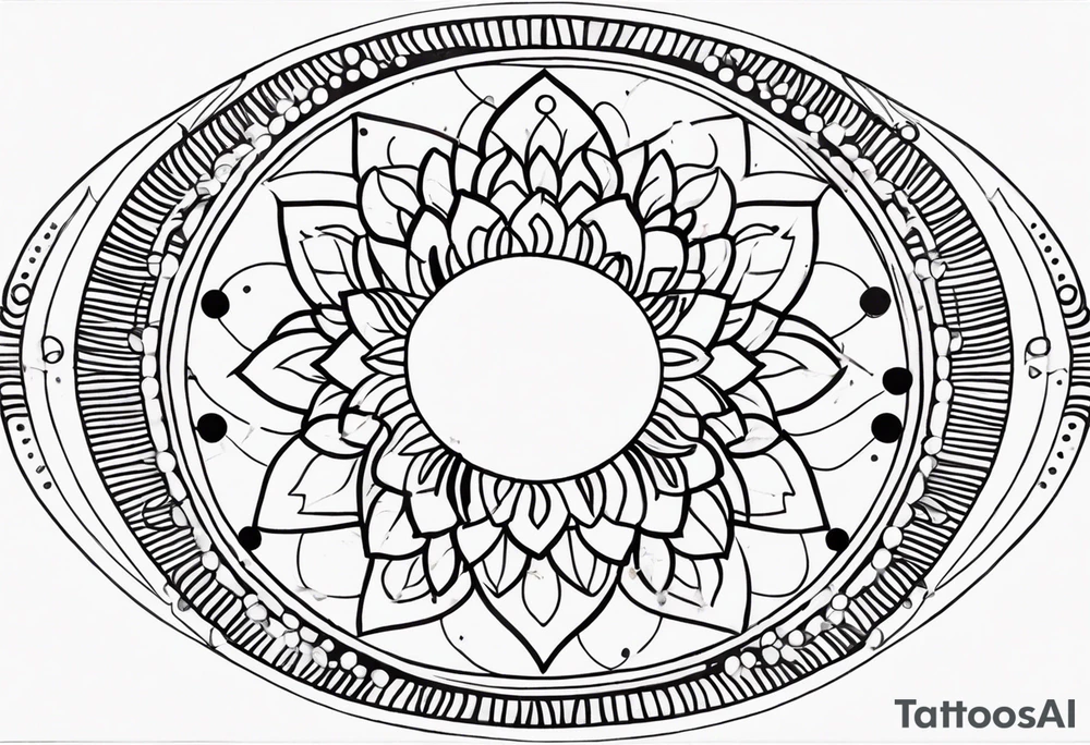 simple sunshine mandala made of black dots with circles tattoo idea