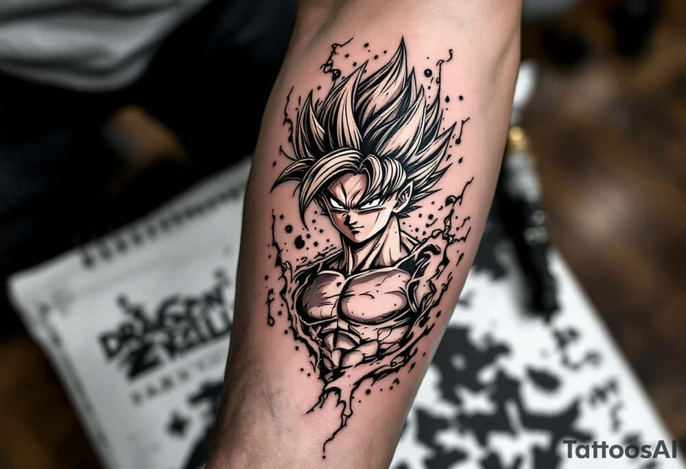 legendary dragonball z with energy aura and power effects tattoo idea