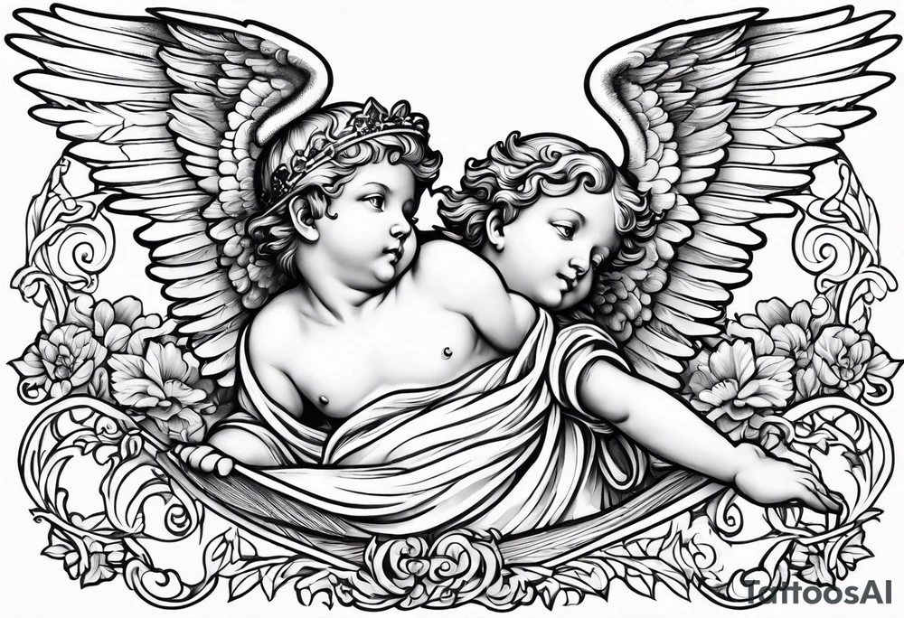 renaissance style cherub flying tattoo idea