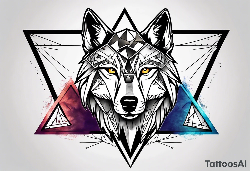 wolf head with triangle in the background tattoo idea
