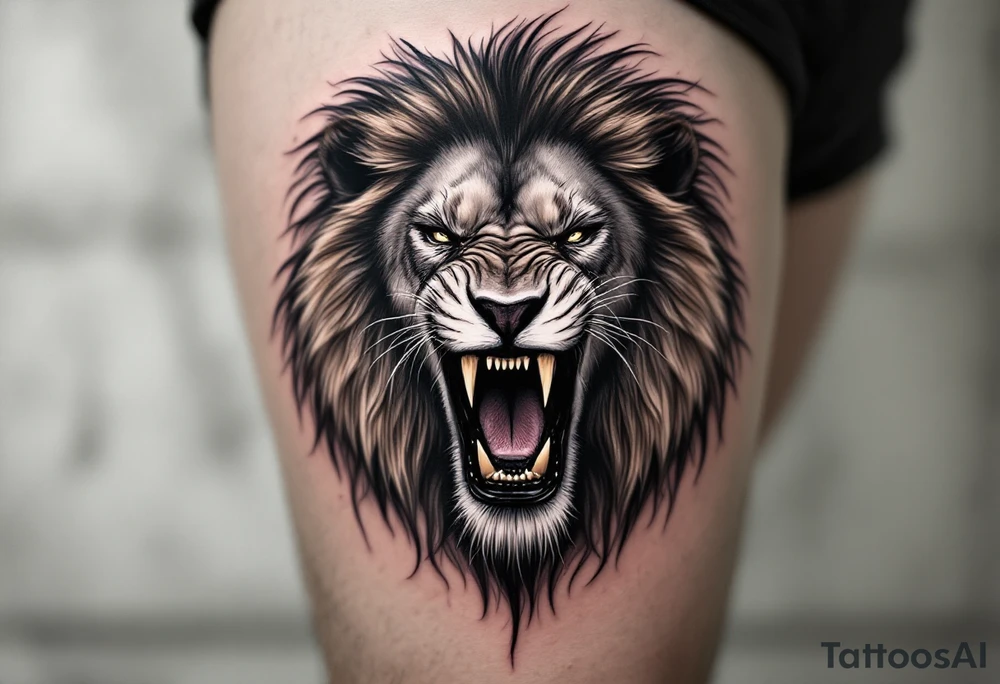 Powerful roaring lion tattoo idea