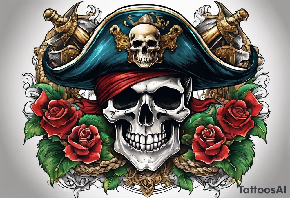 skull pirates with a sea serpent tattoo idea