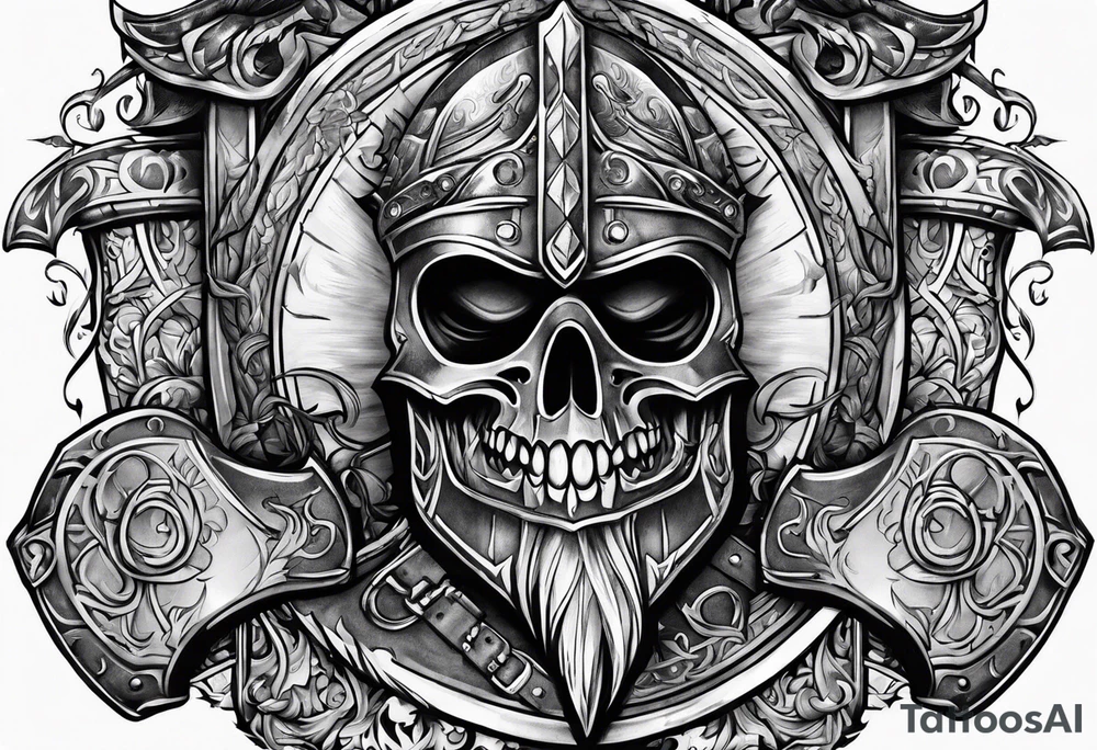 Valhalla sword shield axe armour tattoo idea
