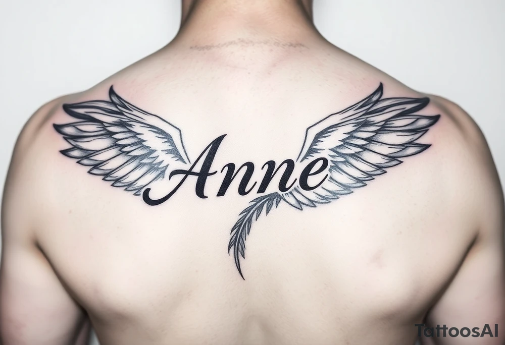 the name Anne in a phoenix feather tattoo idea