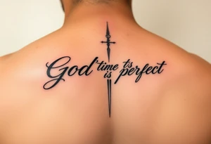 Backbone tatto for men write in a vertical way “God’s time is perfect”

Improve writing ina vertical way tattoo idea