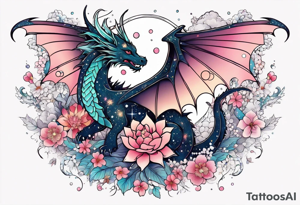 Constellation, wing , snow , cross , dragon female japan kawaii , flower tattoo idea