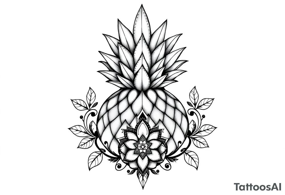 Bushy crown pineapple vagina, design to go over vagina , erotic vagina area design, anus to be at the bottom tattoo idea