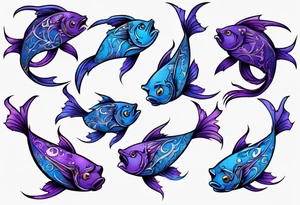 blue and purple Arabian dancing fish tattoo idea