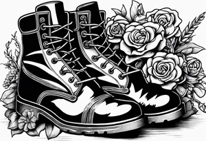 dads worn out work boots sitting with wrench, screwdriver & hammer and a beer around or near it and flowers growing out of the boots. tattoo idea