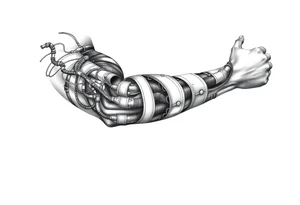 long System of pipes that transitions into veins of forearm tattoo idea