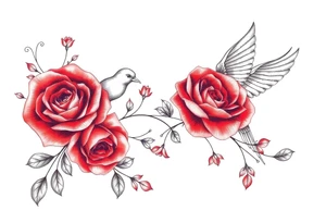 Vintage lace, red roses, red birds tattoo idea