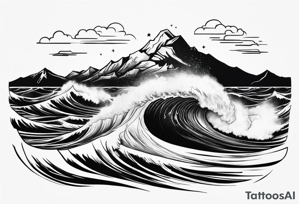 waves crashing on a mountain. 3 stars i the sky tattoo idea