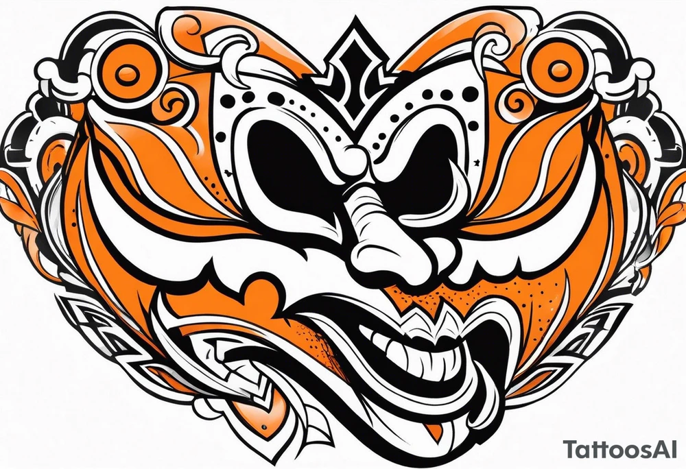 Laughing mask that is orange and black tattoo idea