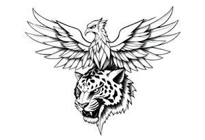 a geometric phoenix over a tiger's head tattoo idea