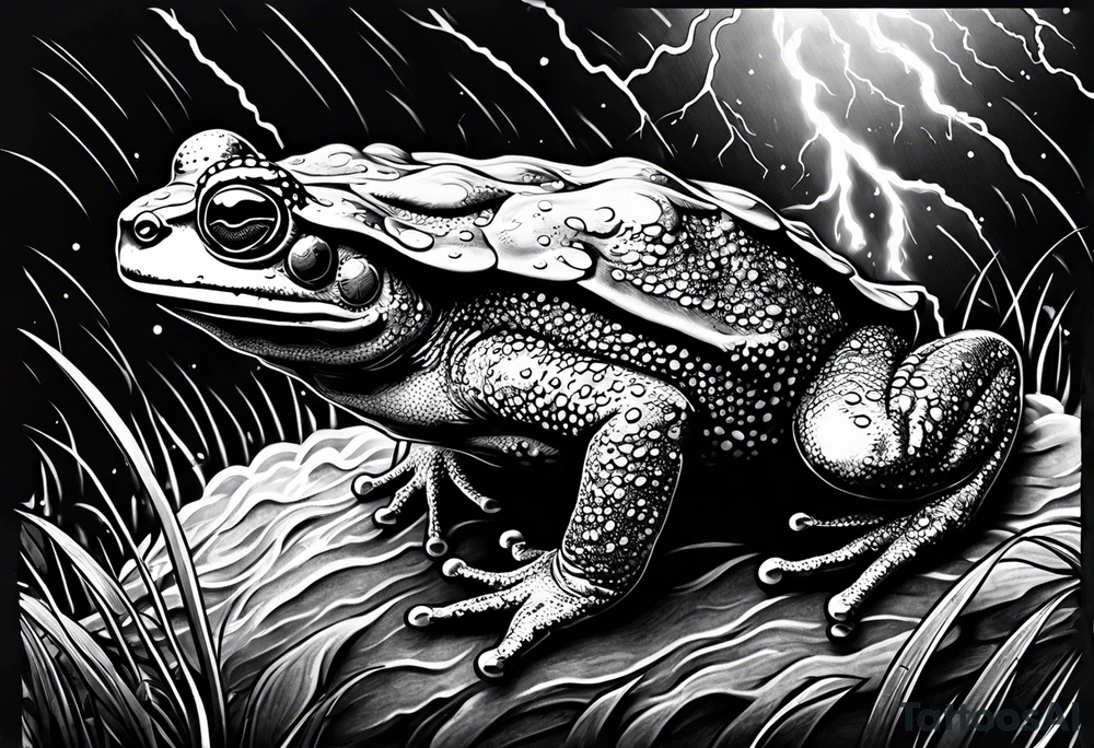 A toad in a thunderstorm tattoo idea