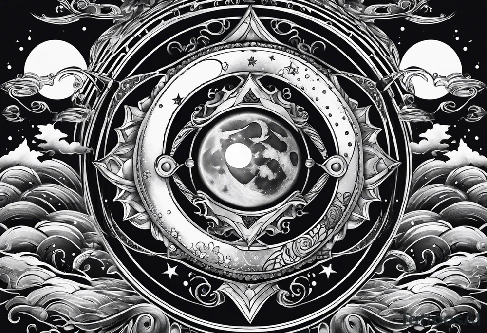 Pisces circling in a full moon tattoo idea
